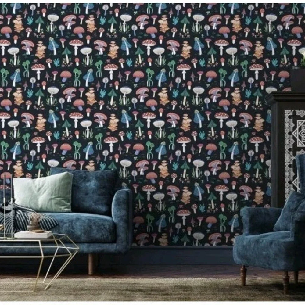 Set 2 CHIHUT Peel Stick Mushroom Wallpaper Black Whimsical Colorful 17.7